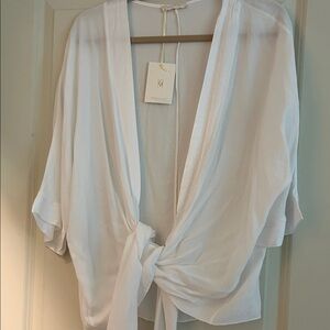 White Tie-Front Kimono Cardigan